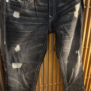 True Religion Relaxed Black Jeans with Distressed Look